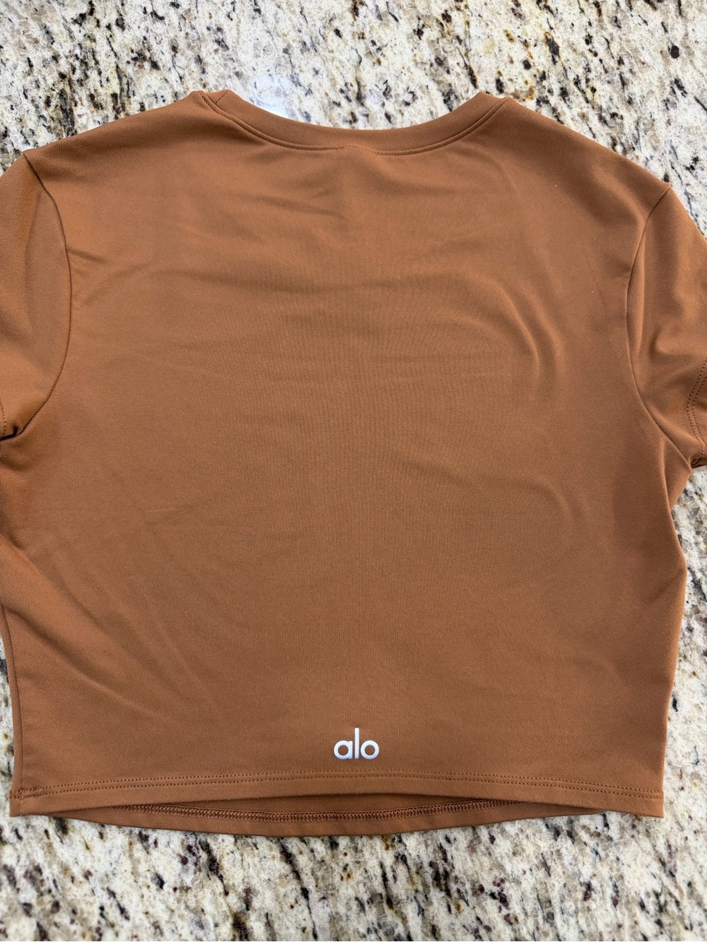 ALO Yoga Cropped Crew Neck Top in Chestnut Brown